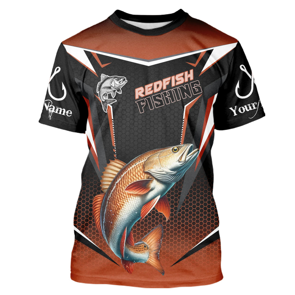 Black and Orange Redfish Long Sleeve Fishing, Personalized Red Drum Fishing Tounament NQS9774