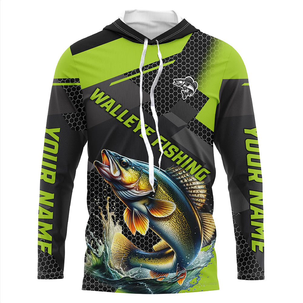 Personalized Walleye Fishing, Walleye Long Sleeve Fishing Tournament | Green NQS7542