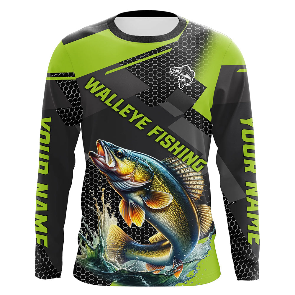 Personalized Walleye Fishing, Walleye Long Sleeve Fishing Tournament | Green NQS7542