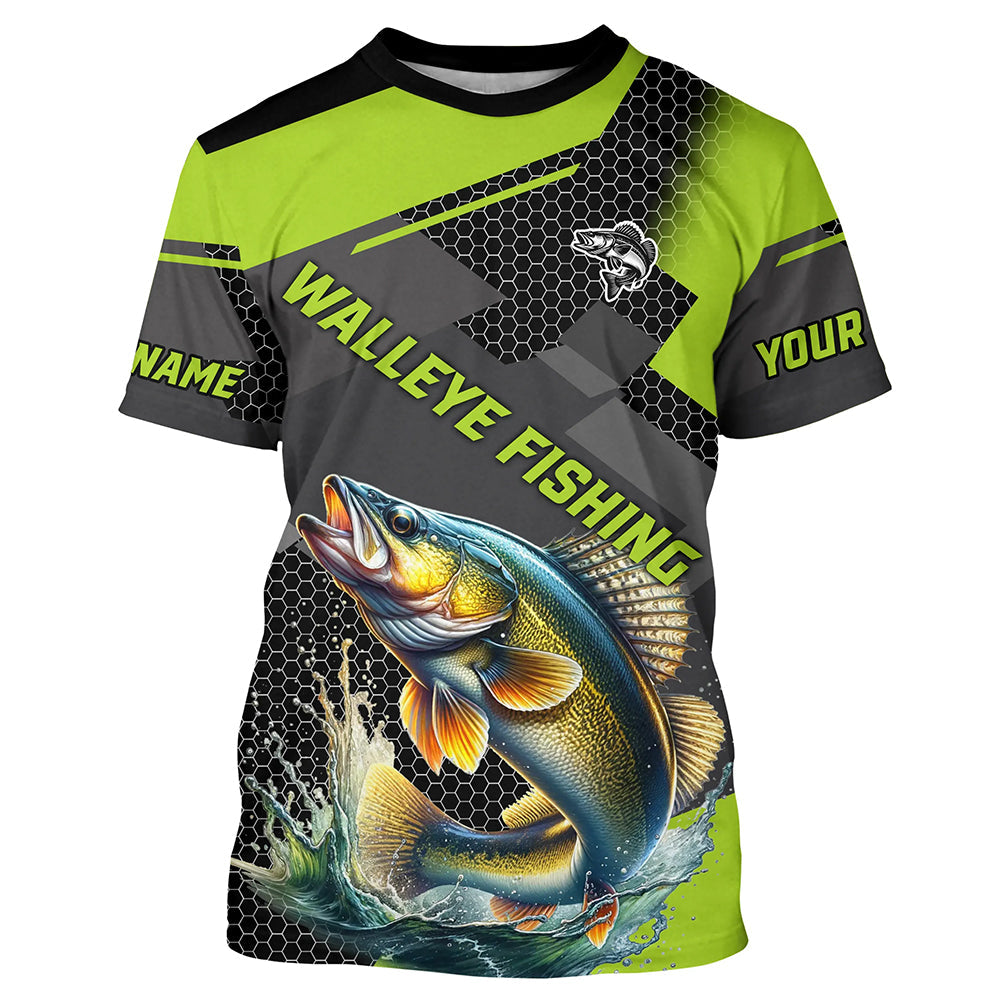 Personalized Walleye Fishing, Walleye Long Sleeve Fishing Tournament | Green NQS7542