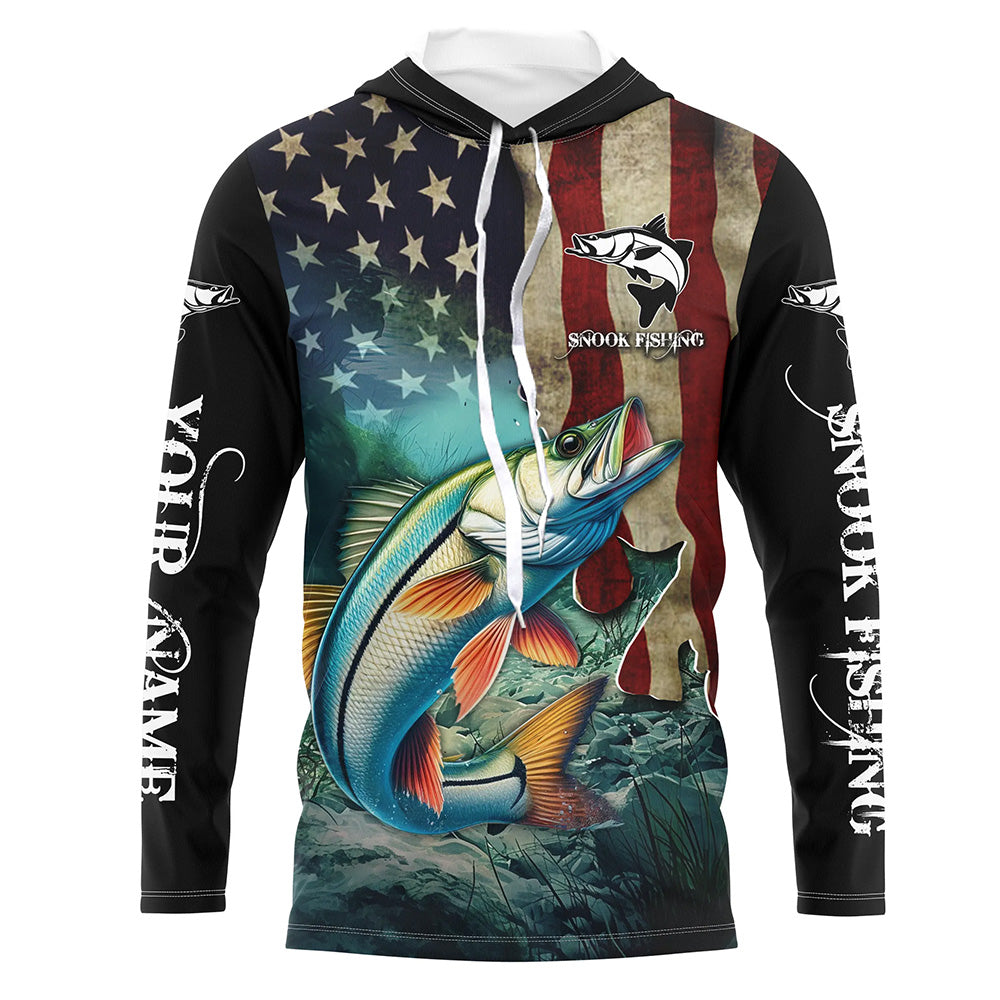 Snook Fishing 3D American Flag Patriotic Customize name Sun protection long sleeve fishing NQS513