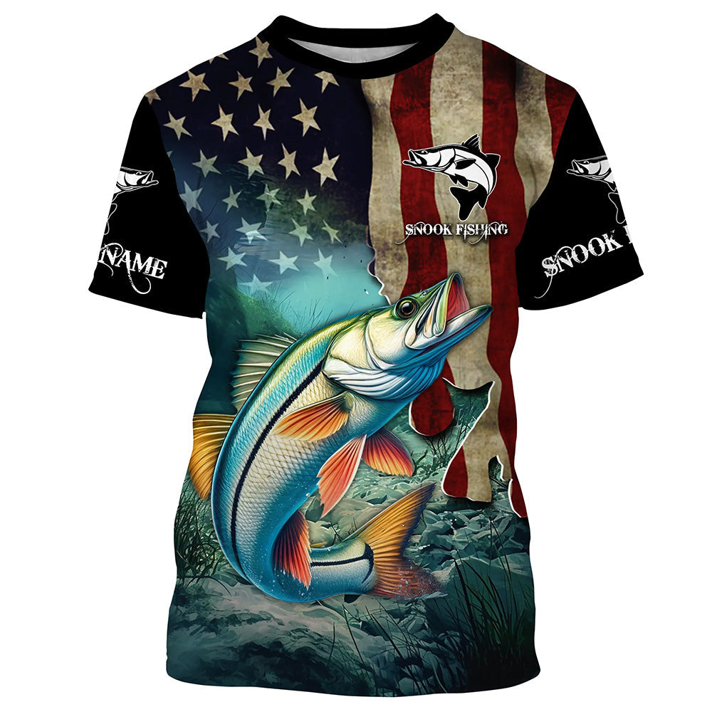Snook Fishing 3D American Flag Patriotic Customize name Sun protection long sleeve fishing NQS513