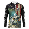 Striped Bass Striper Fishing American Flag Patriotic Custom Sun protection long sleeve fishing NQS512