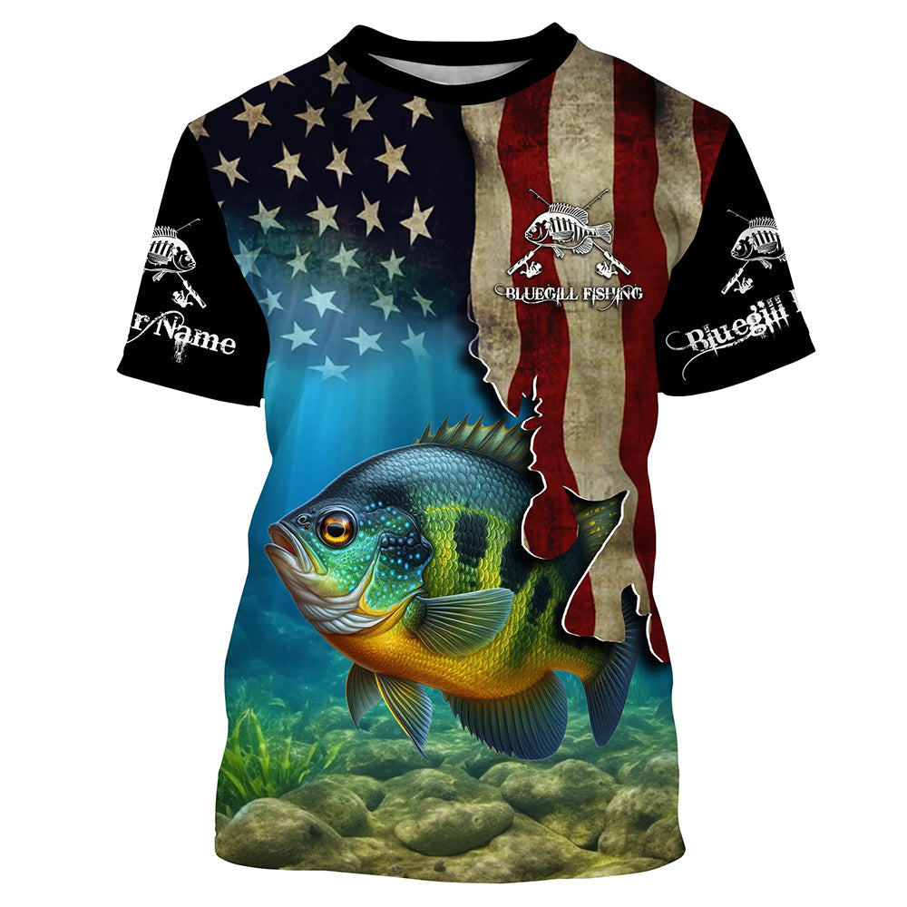 Bluegill Fishing 3D American Flag Patriotic Customize name All over printed NQS516