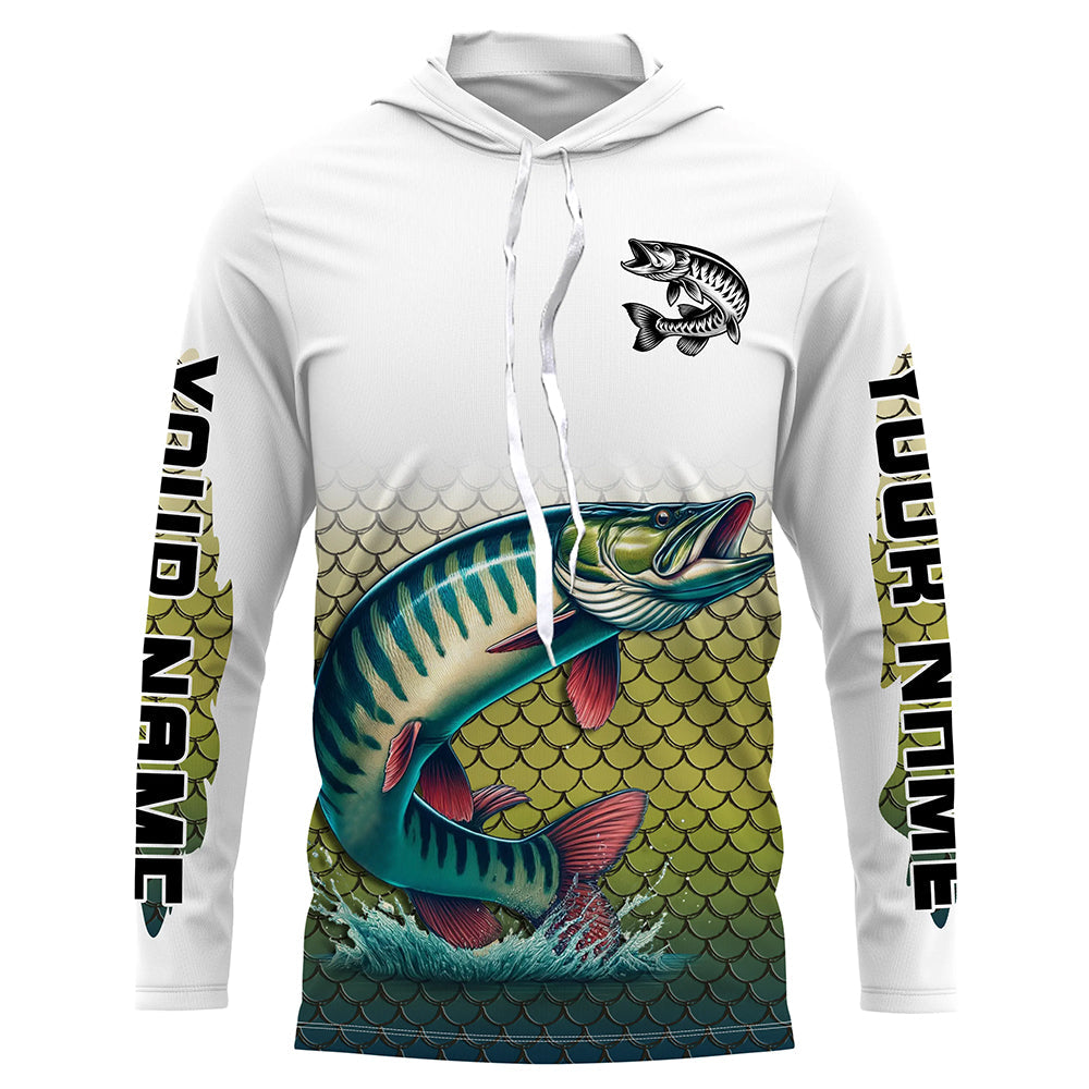 Musky Fishing, muskie scales Custom UV protection Long Sleeve performance Fishing NQS6014