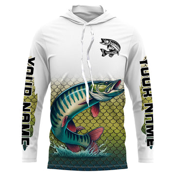 Musky Fishing, muskie scales Custom UV protection Long Sleeve performance Fishing NQS6014