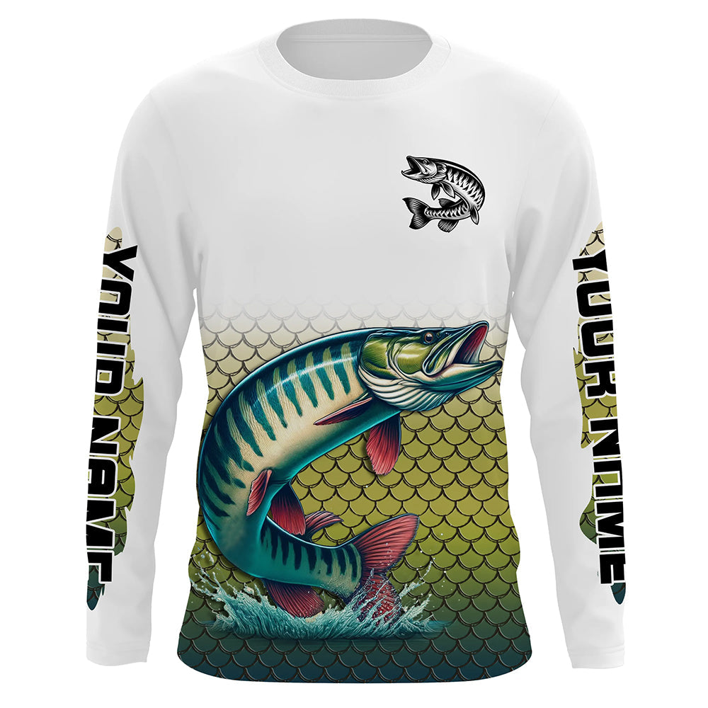 Musky Fishing, muskie scales Custom UV protection Long Sleeve performance Fishing NQS6014