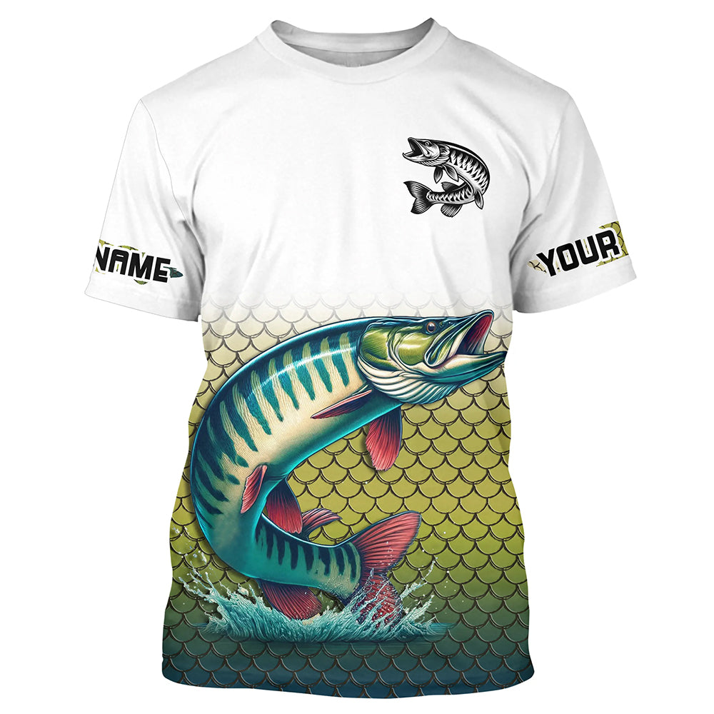 Musky Fishing, muskie scales Custom UV protection Long Sleeve performance Fishing NQS6014