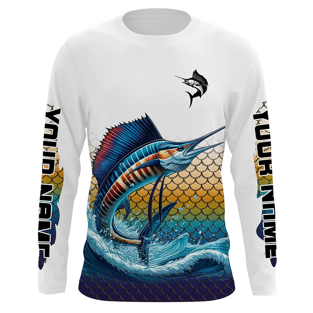 Sailfish Fishing, Sailfish scales Custom UV protection Long Sleeve Performance Fishing NQS6015
