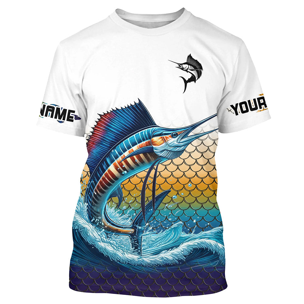 Sailfish Fishing, Sailfish scales Custom UV protection Long Sleeve Performance Fishing NQS6015