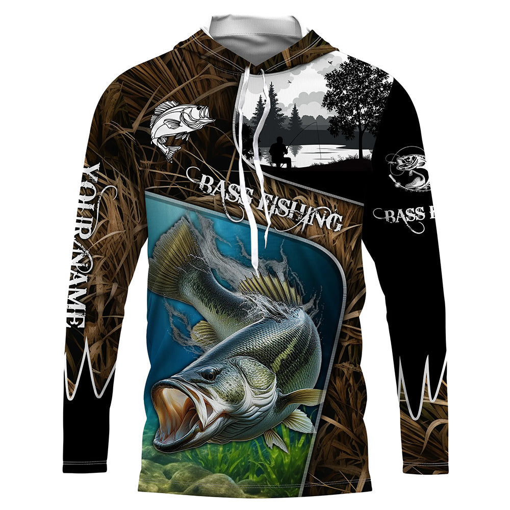 Largemouth Bass Fishing UV protection Customize name long sleeves fishing, women, kid NQS753