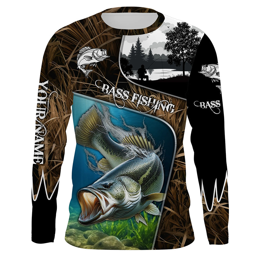 Largemouth Bass Fishing UV protection Customize name long sleeves fishing, women, kid NQS753