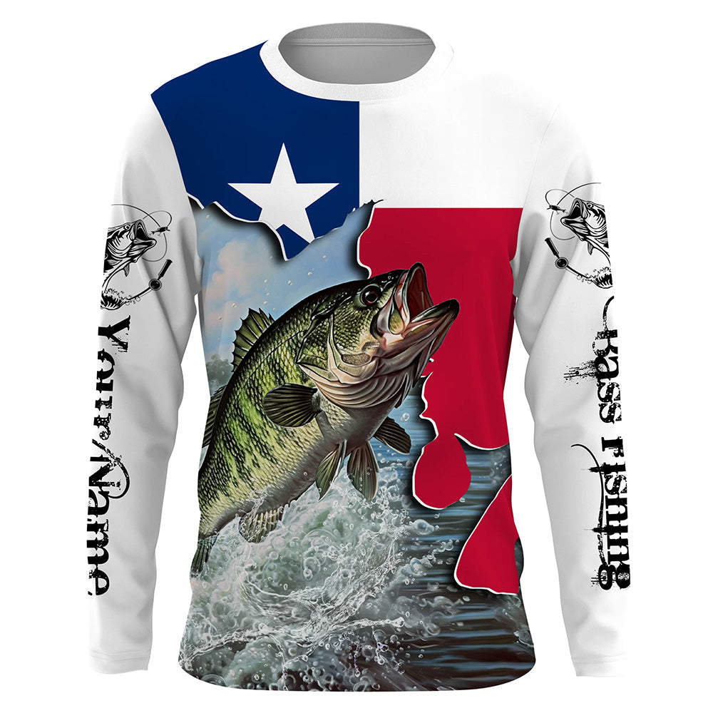 Texas Bass fishing UV protection Custom name long sleeves fishing for adult and Kid NQS2714