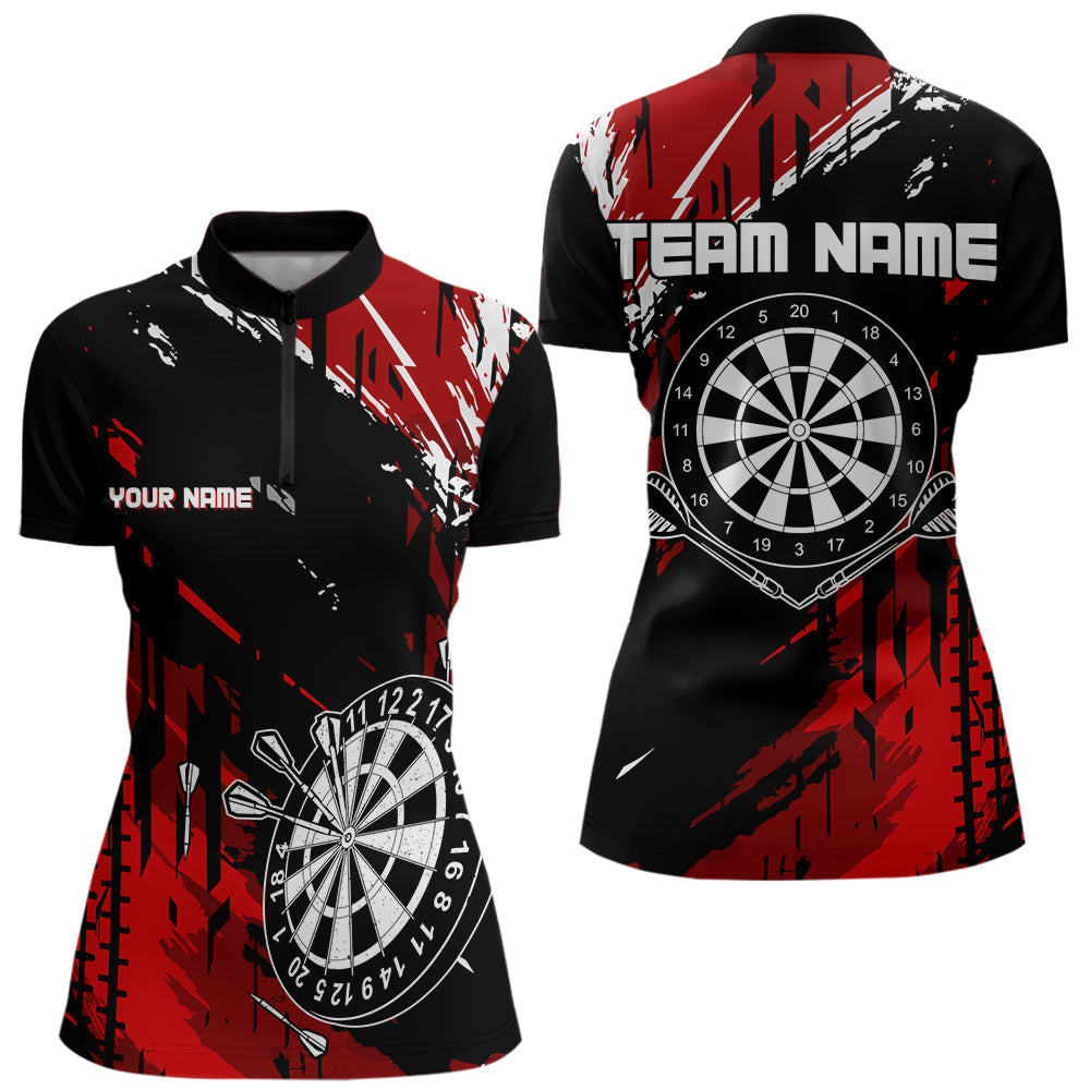 Retro Black Red Pattern Custom Darts, Quarter-Zip For Dart Team NQS9456