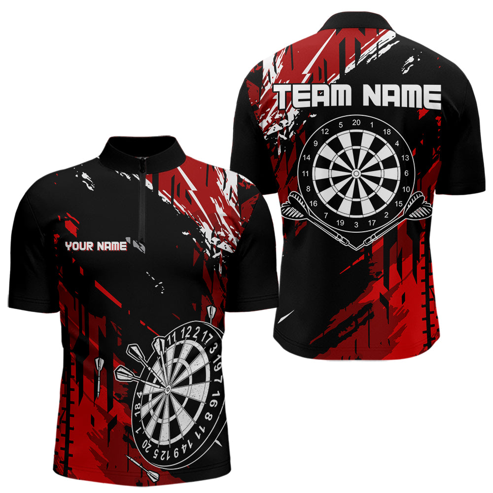 Retro Black Red Pattern Custom Darts, Quarter-Zip For Dart Team NQS9456