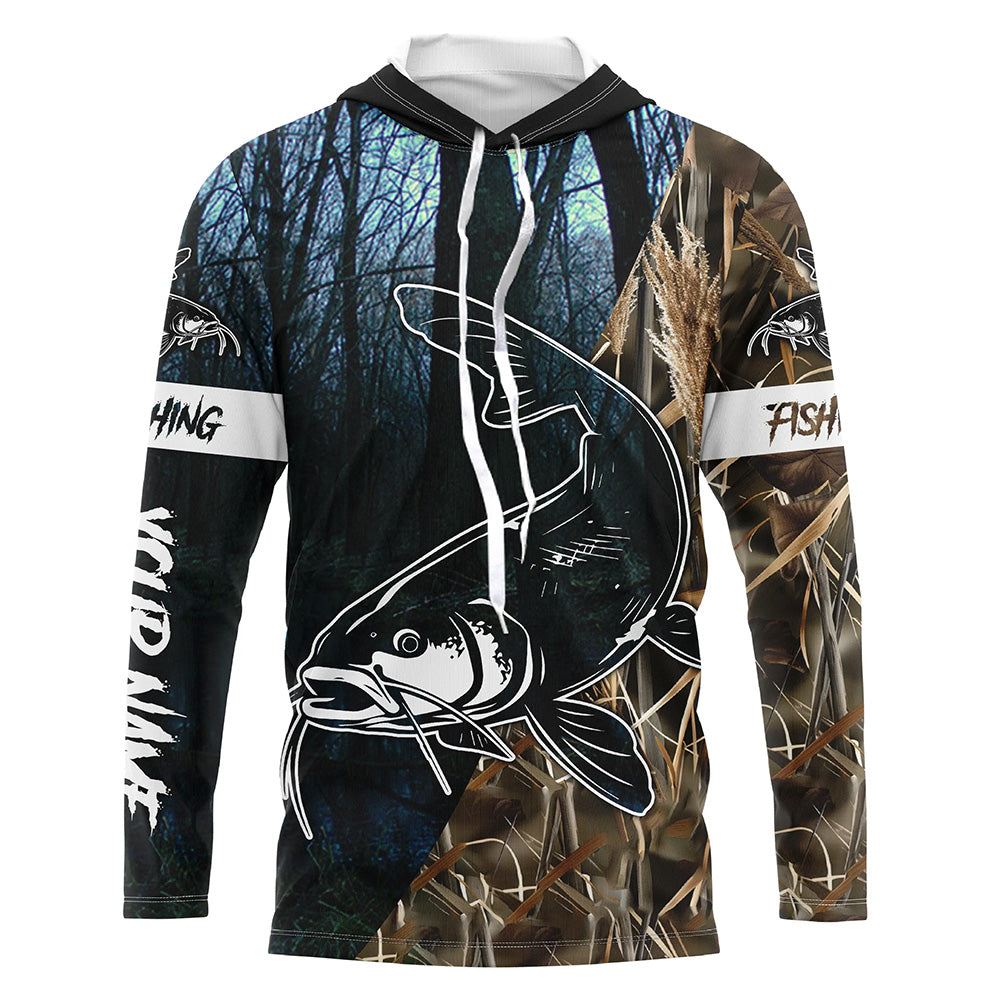 Catfish Fishing Camo Customize Name Long Sleeve Fishing Personalized Fishing Gifts NQS396