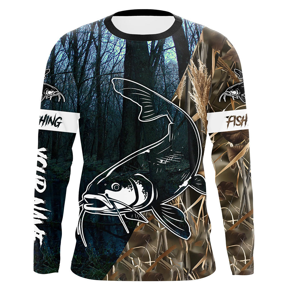Catfish Fishing Camo Customize Name Long Sleeve Fishing Personalized Fishing Gifts NQS396