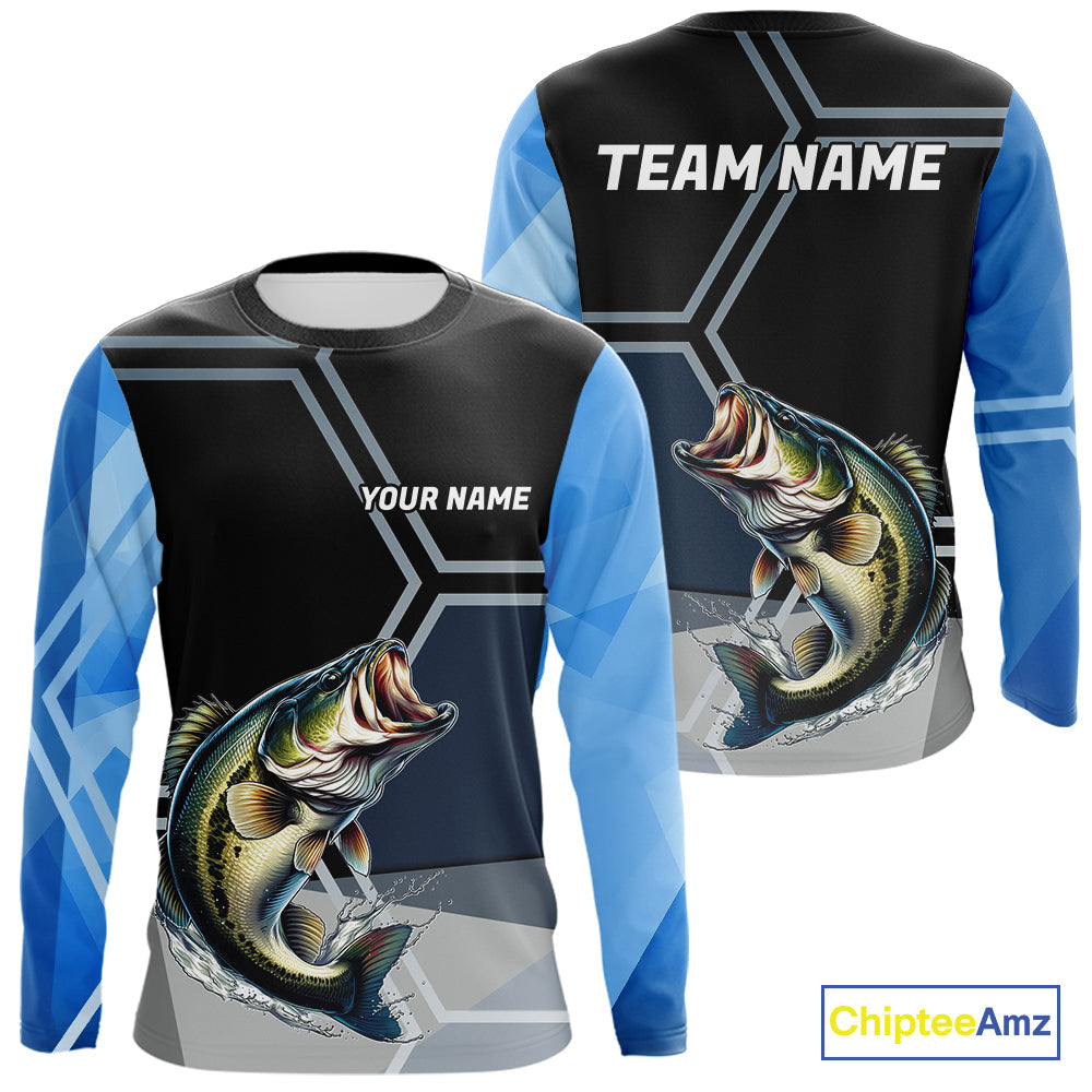 Black and Blue Bass Fishing custom Largemouth Bass Performance Long Sleeve sun protection