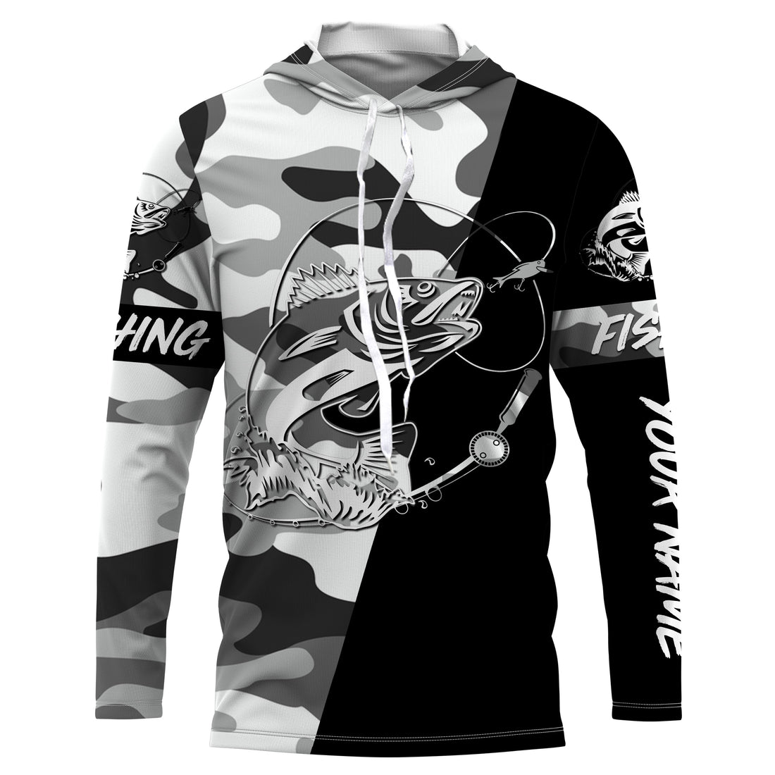 Ice fishing walleye winter camo custom name sun protection long sleeve fishing, walleye NQS3838