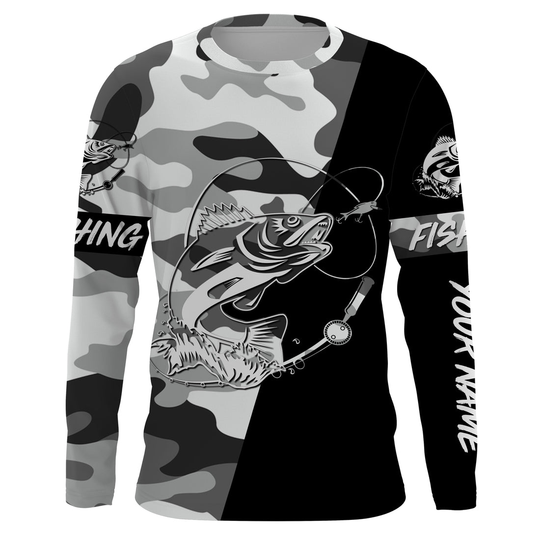 Ice fishing walleye winter camo custom name sun protection long sleeve fishing, walleye NQS3838