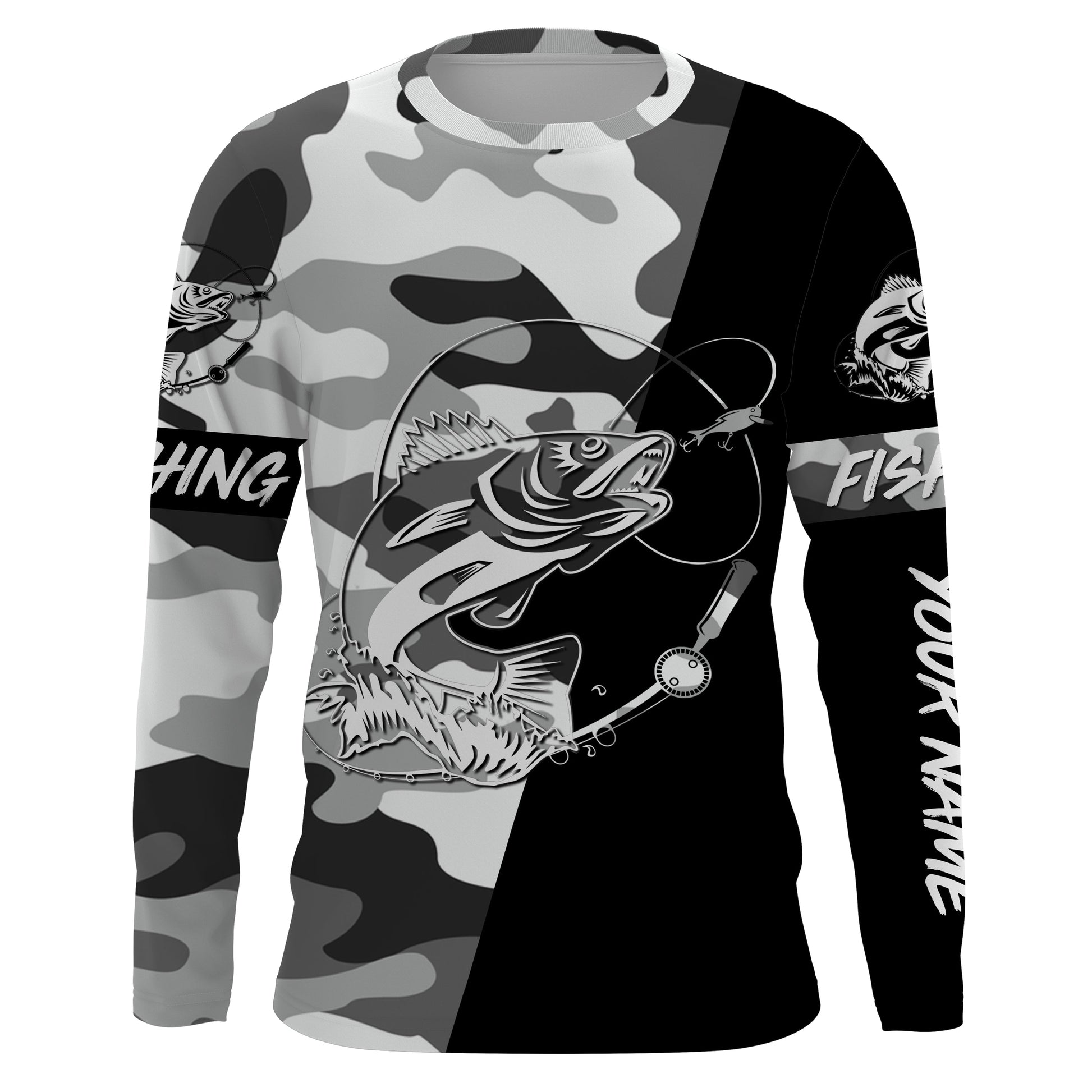 Ice fishing walleye winter camo custom name sun protection long sleeve fishing, walleye NQS3838