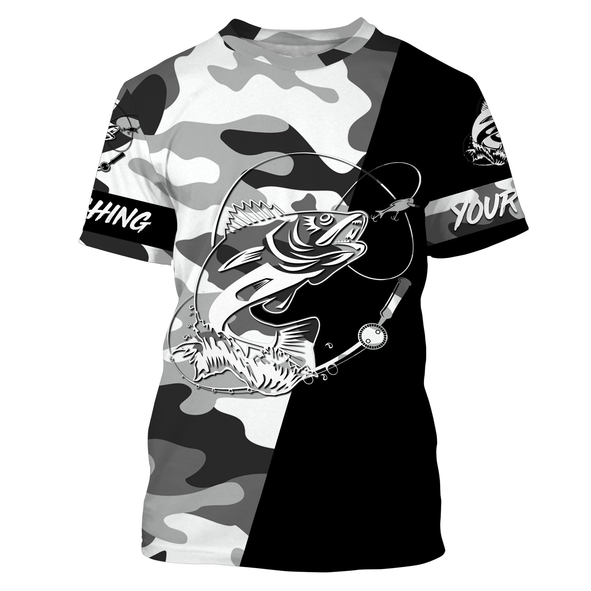 Ice fishing walleye winter camo custom name sun protection long sleeve fishing, walleye NQS3838