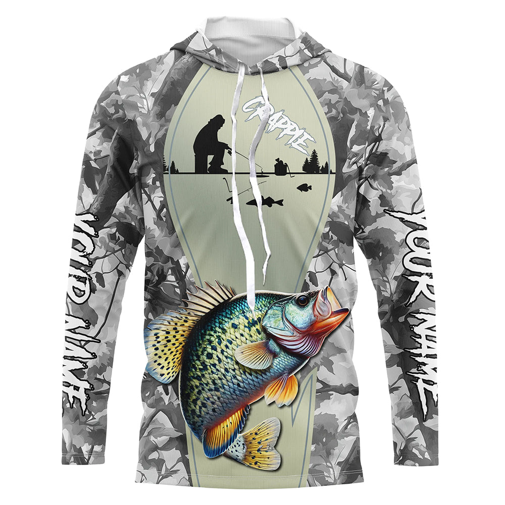 Personalized Winter camo Crappie Ice Fishing Custom Team Crappie Long Sleeve Fishing NQS9288