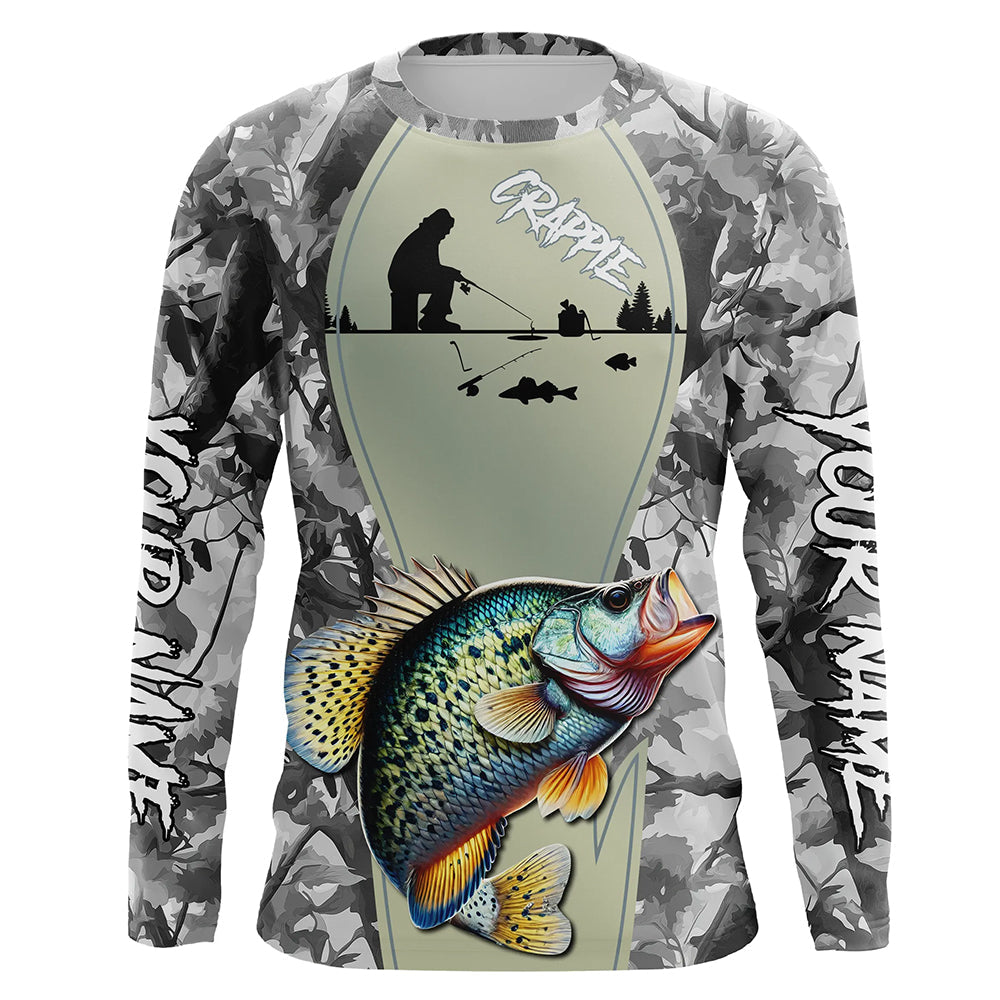 Personalized Winter camo Crappie Ice Fishing Custom Team Crappie Long Sleeve Fishing NQS9288
