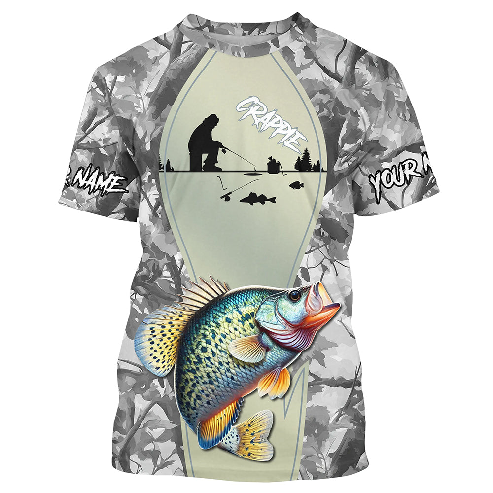 Personalized Winter camo Crappie Ice Fishing Custom Team Crappie Long Sleeve Fishing NQS9288