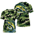 Black Green camo Walleye fishing Custom Long Sleeve Tournament Fishing, Walleye fishing NQS7553