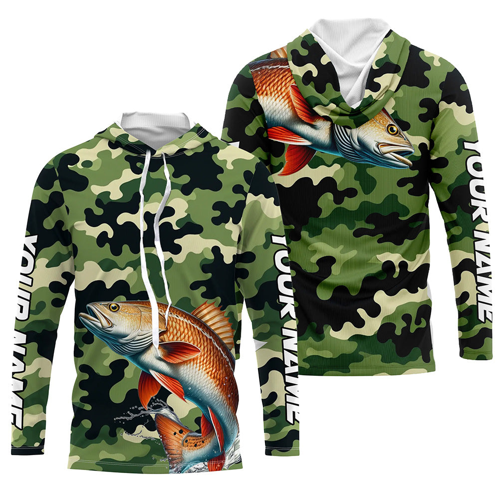 Black Green camo Redfish fishing Custom Long Sleeve Tournament Fishing, Red drum fishing NQS7554