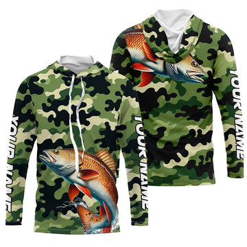 Black Green camo Redfish fishing Custom Long Sleeve Tournament Fishing, Red drum fishing NQS7554