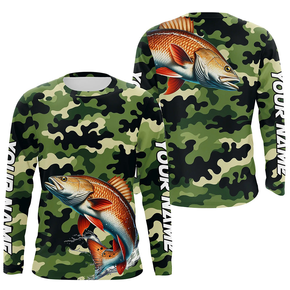 Black Green camo Redfish fishing Custom Long Sleeve Tournament Fishing, Red drum fishing NQS7554