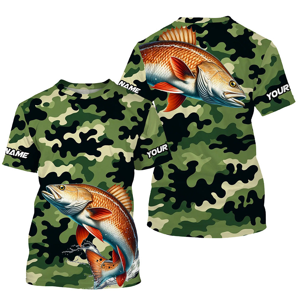 Black Green camo Redfish fishing Custom Long Sleeve Tournament Fishing, Red drum fishing NQS7554