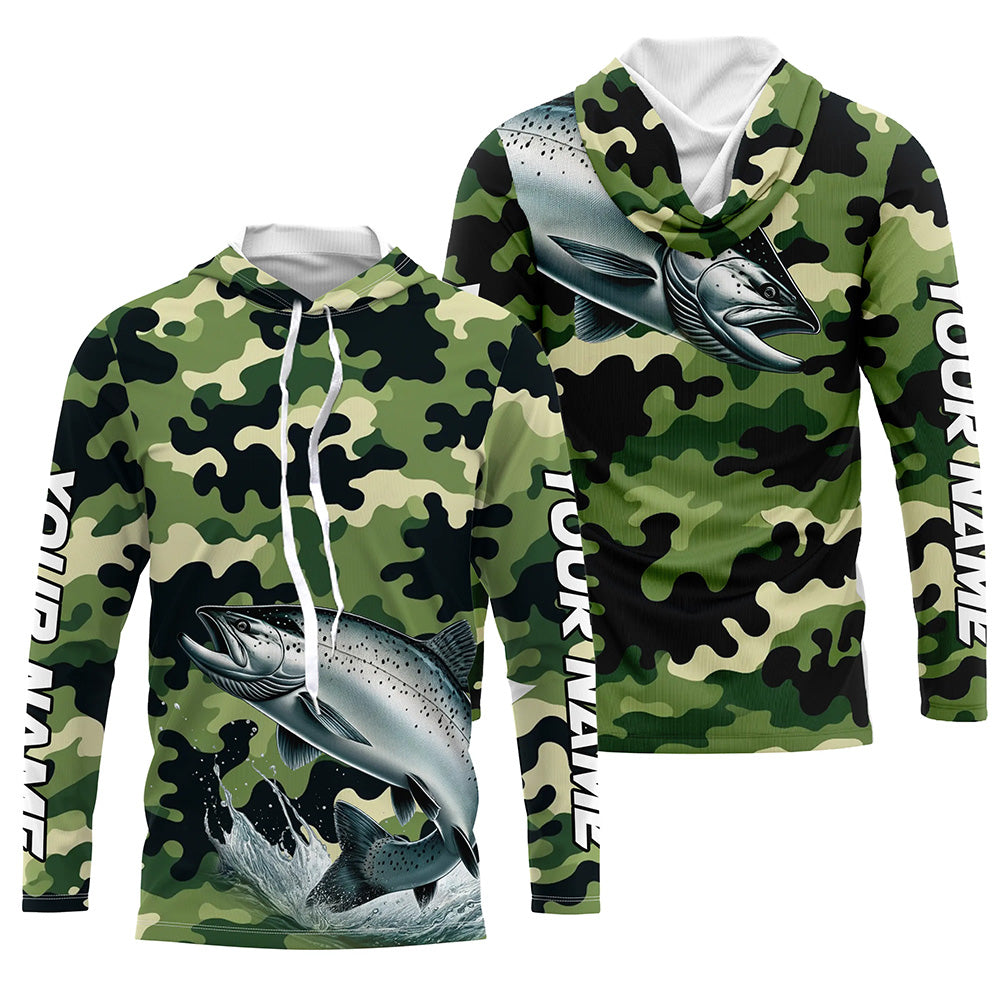 Black Green camo Chinook salmon fishing Custom Long Sleeve Tournament performance Fishing NQS7555