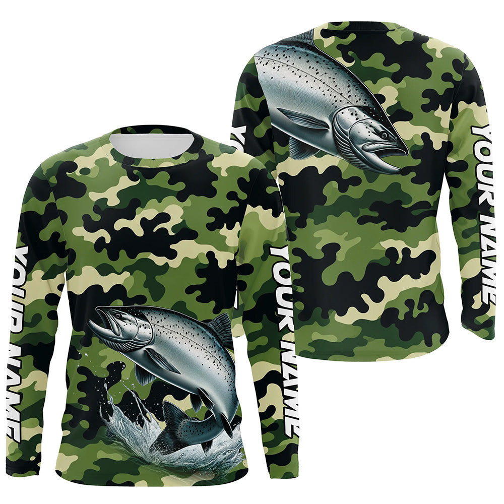 Black Green camo Chinook salmon fishing Custom Long Sleeve Tournament performance Fishing NQS7555