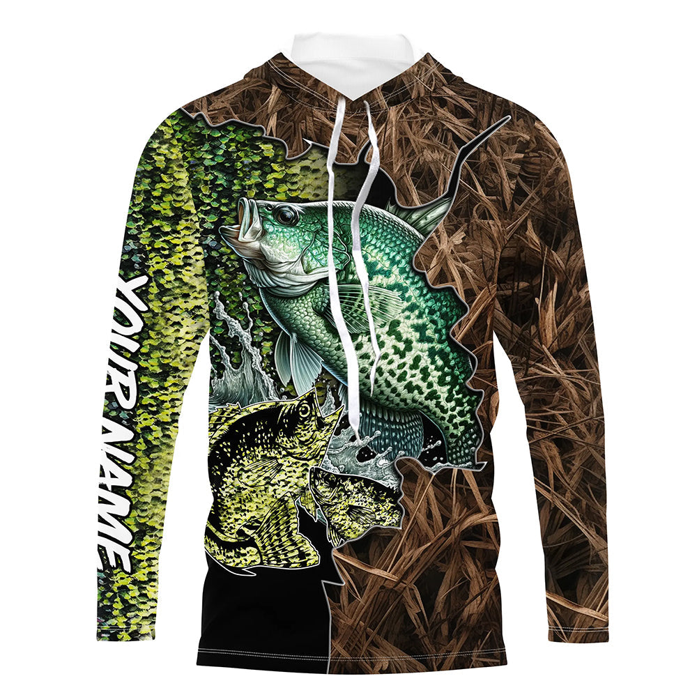 Crappie fishing camo Long Sleeve Fishing tournament customize name NQS2148