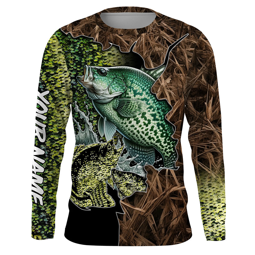 Crappie fishing camo Long Sleeve Fishing tournament customize name NQS2148