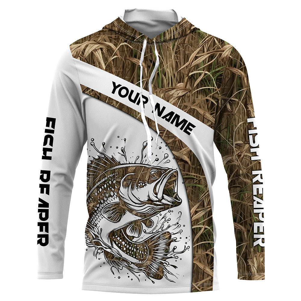 Largemouth Bass Fishing Tattoo camouflage UV protection Custom name long sleeves fishing apparel NQS764