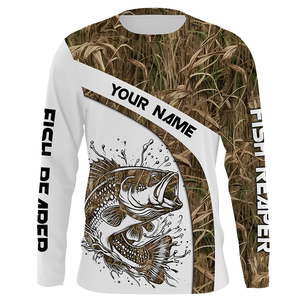 Largemouth Bass Fishing Tattoo camouflage UV protection Custom name long sleeves fishing apparel NQS764