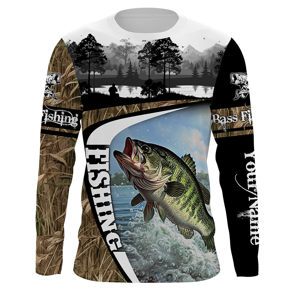 Largemouth bass fishing camo Custom UV protection long sleeves fishing, fishing gifts NQS921