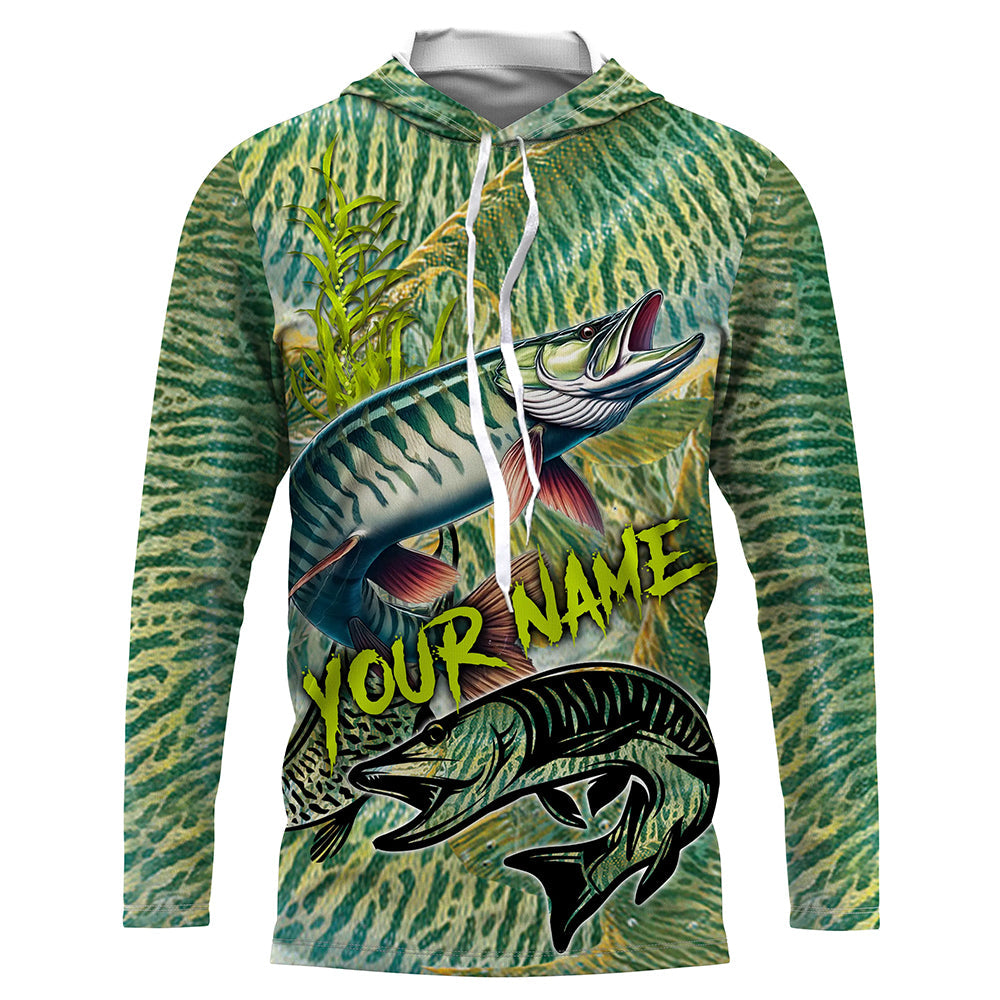 Personalized Muskellunge Fishing, Musky green scales long sleeve fishing NQS3684