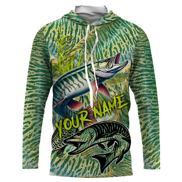 Personalized Muskellunge Fishing, Musky green scales long sleeve fishing NQS3684