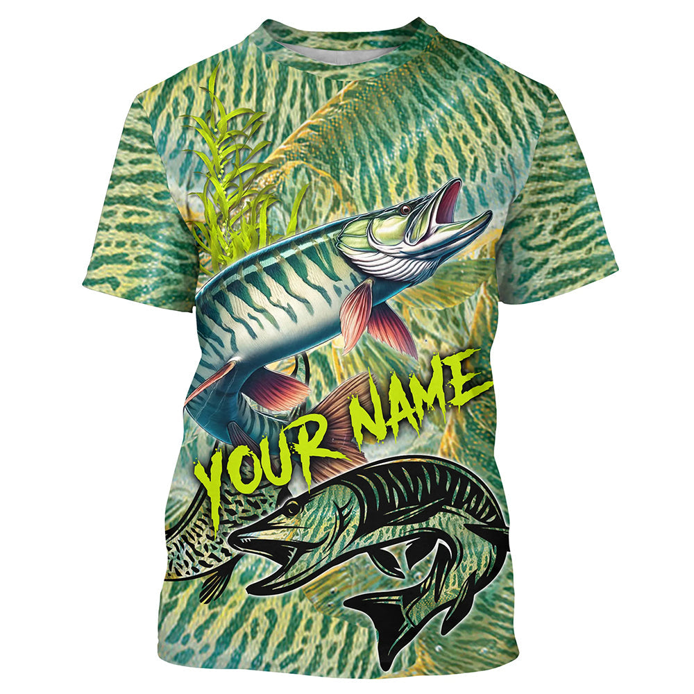 Personalized Muskellunge Fishing, Musky green scales long sleeve fishing NQS3684
