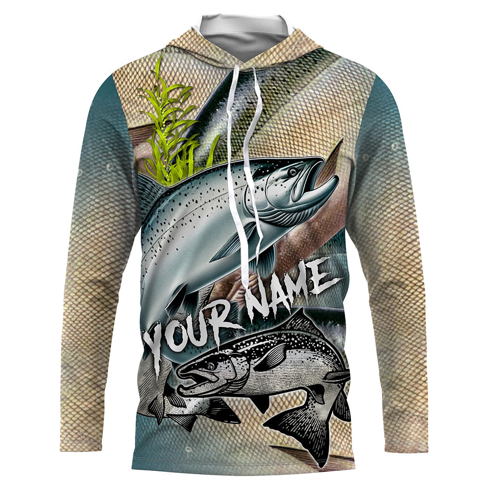 Personalized Chinook salmon Fishing, salmon scales long sleeve fishing uv protection NQS3685