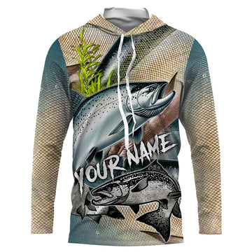 Personalized Chinook salmon Fishing, salmon scales long sleeve fishing uv protection NQS3685