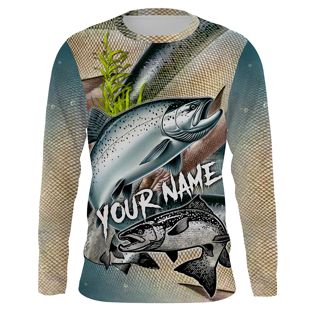 Personalized Chinook salmon Fishing, salmon scales long sleeve fishing uv protection NQS3685