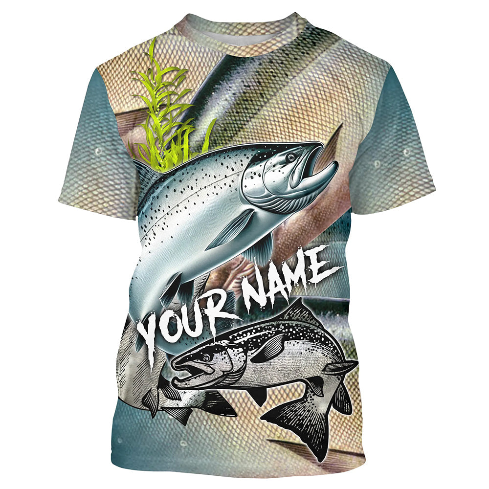 Personalized Chinook salmon Fishing, salmon scales long sleeve fishing uv protection NQS3685