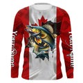 Walleye fishing Canadian flag patriot UV protection Customize name long sleeves fishing NQS7572