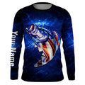 American flag Largemouth Bass Fishing blue galaxy background Custom name UV protection fishing NQS782